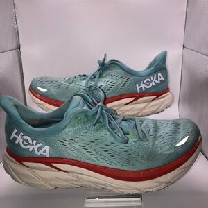 Hoka Clifton 8 Women's Running Shoes Teal Red Size 10.5 B Athletic Sneakers